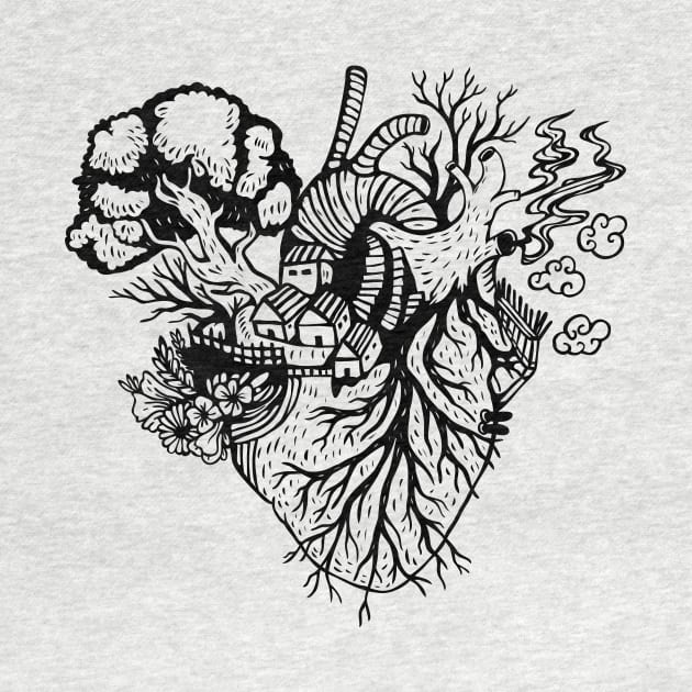 Anatomical Black and white Fantasy Hearh beating Illustration by BlindVibes